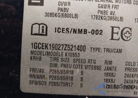 2007 Chevrolet Silverado 1500 Lt1/Lt2/Ltz/Work Truck из США, поврежденный, VIN 1GCEK19027Z521400